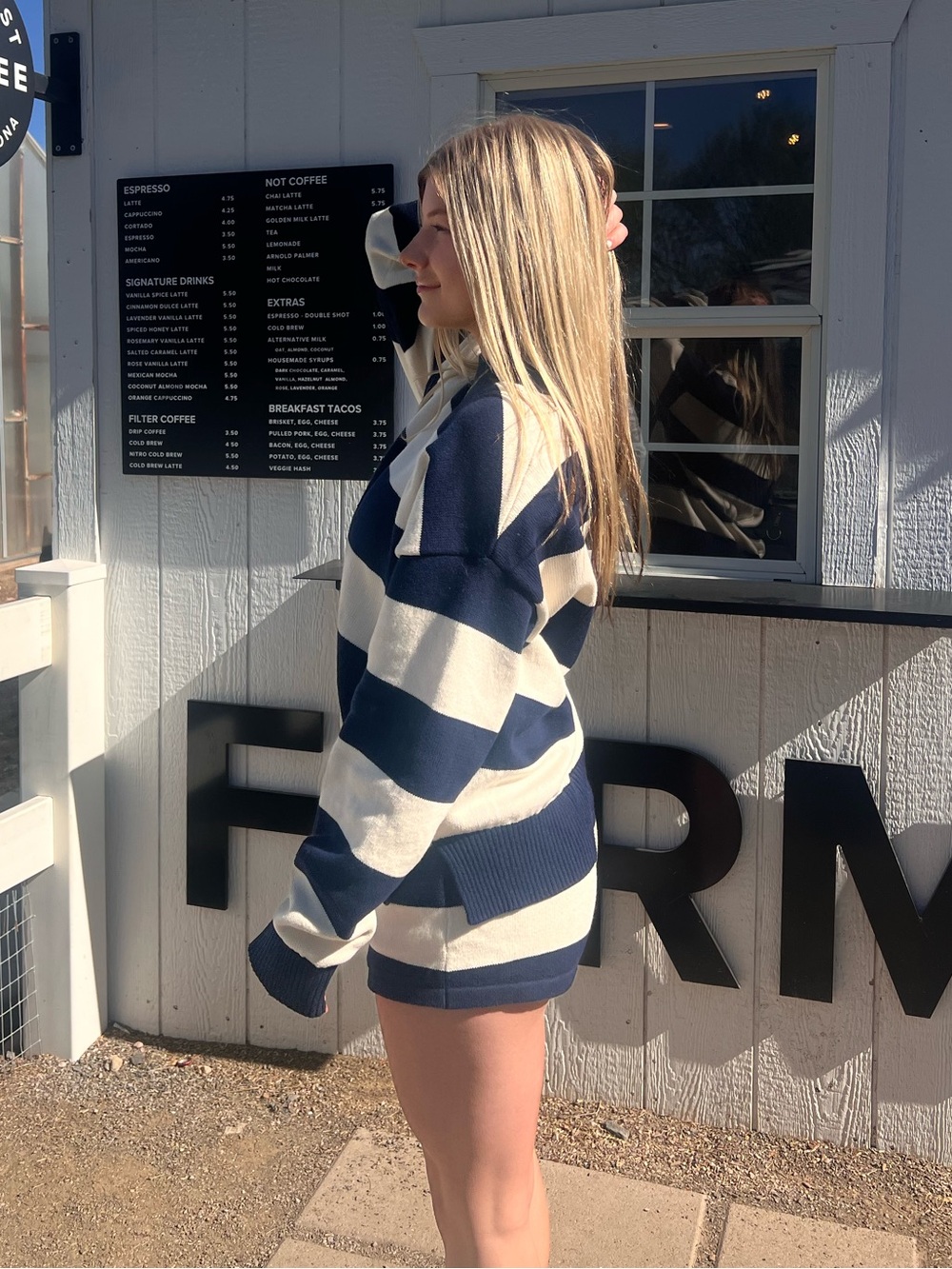 Edikted Navy and Cream Striped Oversized Crew Sweater and shorts set - Picture 3 of 3